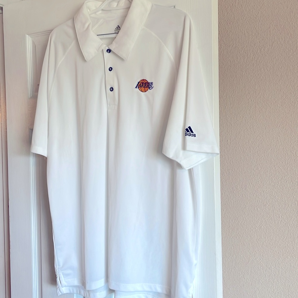 Adidas White Lakers logo polo shirt size L